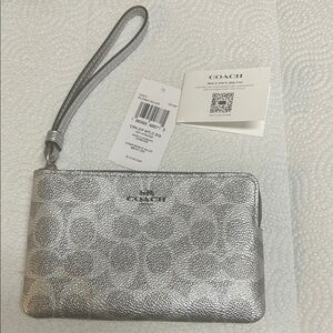 Coach Metallic Silver Wristlet